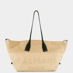 Brown Track Raffia Tote Bag