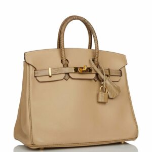 Hermes Birkin 25 Ficelle Lizard and Argyle Swift Gold Hardware