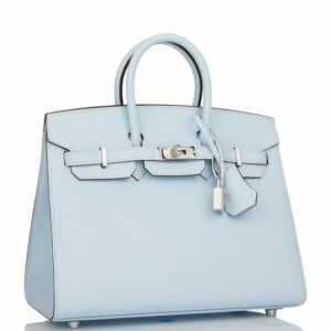 Hermes Birkin 25 Sellier Bleu Brume Epsom Palladium Hardware