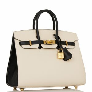 Hermes Birkin 25 Sellier Craie and Black Epsom Gold Hardware