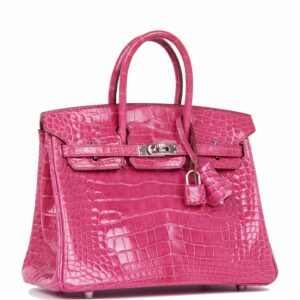 Hermes Birkin 25 Fuchsia Shiny Alligator Palladium Hardware