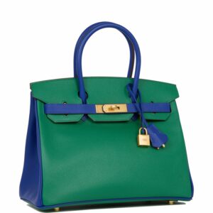 Hermes Special Order (HSS) Birkin 30 Vert Verone and Bleu Electric Epsom Brushed Gold Hardware
