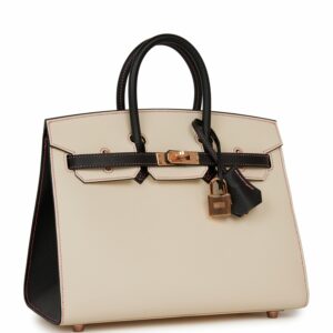 Hermes Birkin 25 Sellier Nata and Black Epsom Rose Gold Hardware