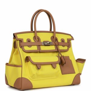 Hermes Birkin 35 Cargo Jaune Citron Toile and Chai Swift Palladium Hardware