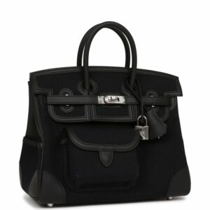 Hermes Birkin 25 Cargo Black Swift and Toile Canvas Palladium Hardware