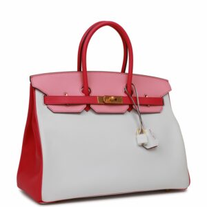 Hermes Special Order (HSS) Birkin 35 Rose Tyrien, Rose Lipstick and White Epsom Brushed Gold Hardware