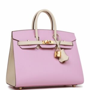 Hermes Birkin 25 Sellier Mauve Sylvestre and Craie Epsom Rose Gold Hardware