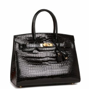 Hermes Birkin 30 Sellier Black Shiny Porosus Crocodile Gold Hardware