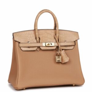 Hermes Birkin 25 Chai Matte Alligator and Togo Touch Permabrass Hardware