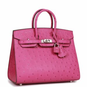 Hermes Birkin 25 Sellier Rose Pourpre Ostrich Palladium Hardware