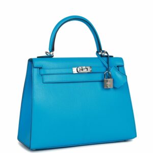 Hermes Kelly 25 Sellier Bleu Frida Chevre Palladium Hardware