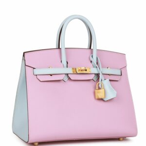 Hermes Birkin 25 Sellier Mauve Sylvestre and Bleu Brume Epsom Brushed Gold Hardware