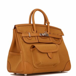 Hermes Birkin 25 Cargo Desert/Sesame Swift and Toile Canvas Palladium Hardware