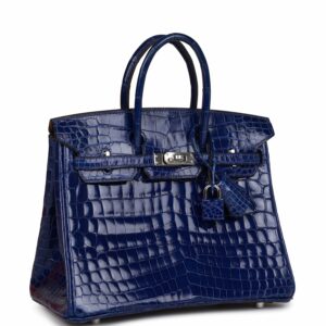 Hermes Birkin 25 Bleu Electric Shiny Niloticus Crocodile Palladium Hardware