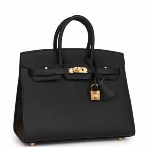 Hermes Birkin 25 Sellier Black Epsom Gold Hardware