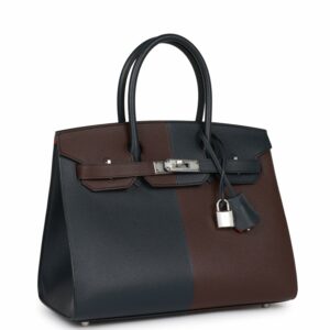Hermes Casaque Birkin 30 Sellier Rouge Sellier and Bleu Indigo Epsom Palladium Hardware