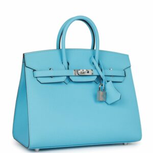 Hermes Birkin 25 Sellier Celeste Epsom Palladium Hardware