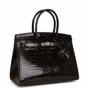 Hermes Birkin 30 Sellier Black Shiny Porosus Crocodile Palladium Hardware