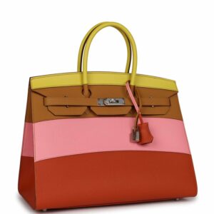 Hermes Birkin 35 Sellier Rainbow Epsom Palladium Hardware