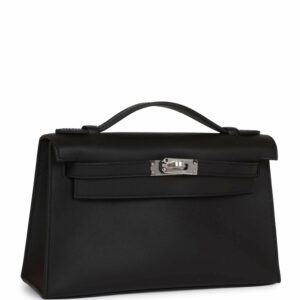 Hermes Kelly Pochette Black Swift Palladium Hardware