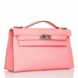 Hermes Kelly Pochette Rose Confetti Epsom Palladium Hardware