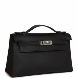 Hermes Kelly Pochette Black Swift Palladium Hardware