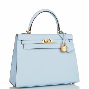 Hermes Kelly 25 Sellier Bleu Brume Epsom Gold Hardware