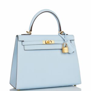 Hermes Kelly 25 Sellier Bleu Brume Epsom Gold Hardware