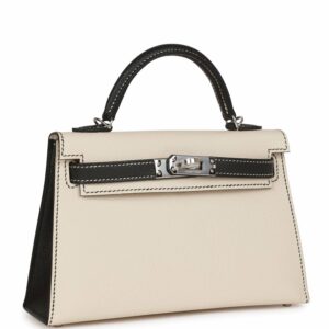 Hermes Special Order (HSS) Kelly 20 Sellier Craie and Black Epsom Palladium Hardware