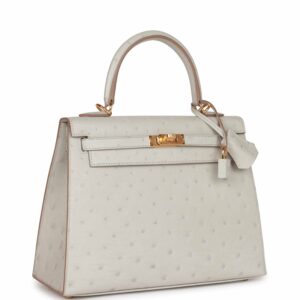Hermes Kelly 25 Sellier Gris Perle Ostrich Gold Hardware