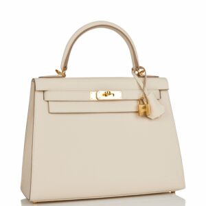 Hermes Kelly 28 Sellier Craie Epsom Gold Hardware