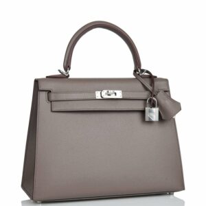Hermes Kelly 25 Sellier Etain Epsom Palladium Hardware
