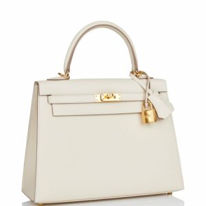 Hermes Kelly 25 Sellier Craie Epsom Gold Hardware