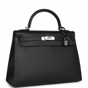 Hermes Kelly 32 Sellier Black Epsom Palladium Hardware