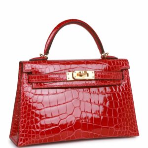 Hermes Kelly 20 Sellier Braise Shiny Alligator Gold Hardware
