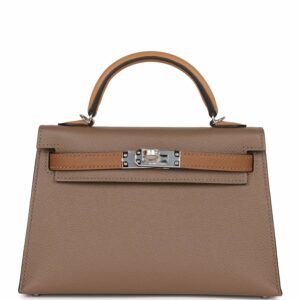 Hermes Kelly 20 Sellier Tricolor Etoupe, Alezan and Biscuit Epsom Palladium Hardware