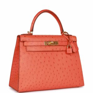 Hermes Kelly 28 Sellier Tangerine Ostrich Gold Hardware