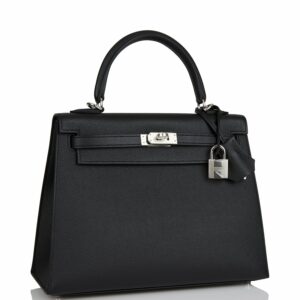 Hermes Kelly 25 Sellier Black Epsom Palladium Hardware