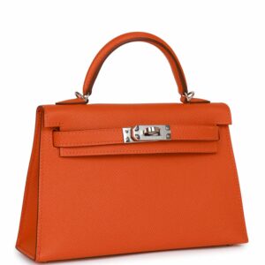 Hermes Kelly 20 Sellier Orange Epsom Palladium Hardware