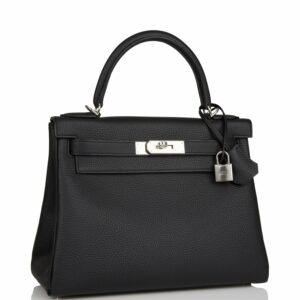 Hermes Kelly 28 Retourne Black Togo Palladium Hardware