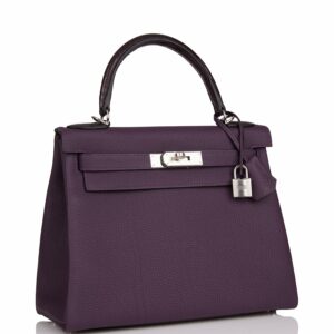 Hermes Kelly 28 Retourne Raisin Togo and Prunoir Alligator Touch Palladium Hardware