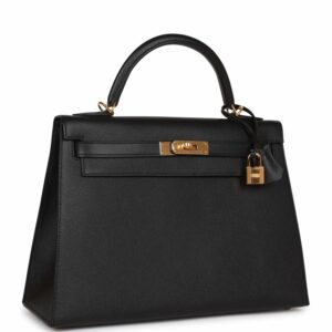 Hermes Kelly 32 Sellier Black Epsom Gold Hardware