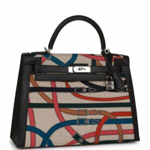 Hermes Kelly 32 Sellier Toile de Camp Cavalcadour Palladium Hardware
