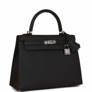 Hermes Kelly 25 Sellier Black Epsom Palladium Hardware