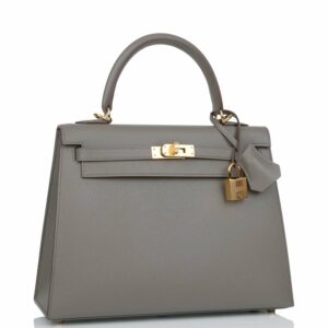 Hermes Kelly 25 Sellier Etain Epsom Gold Hardware