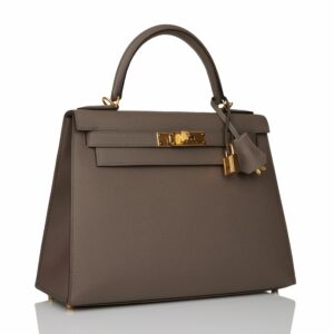 Hermes Kelly 28 Sellier Etain Epsom Gold Hardware