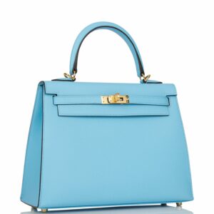 Hermes Kelly 25 Sellier Celeste Epsom Gold Hardware
