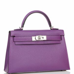 Hermes Kelly 20 Sellier Violet Verso Chèvre Palladium Hardware