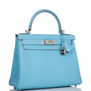 Hermes Kelly 28 Retourne Celeste Candy Epsom Palladium Hardware