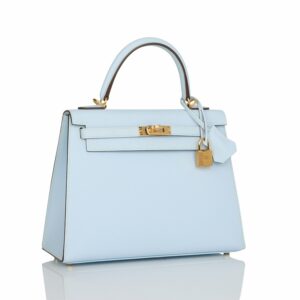 Hermes Kelly 25 Sellier Bleu Brume Epsom Gold Hardware